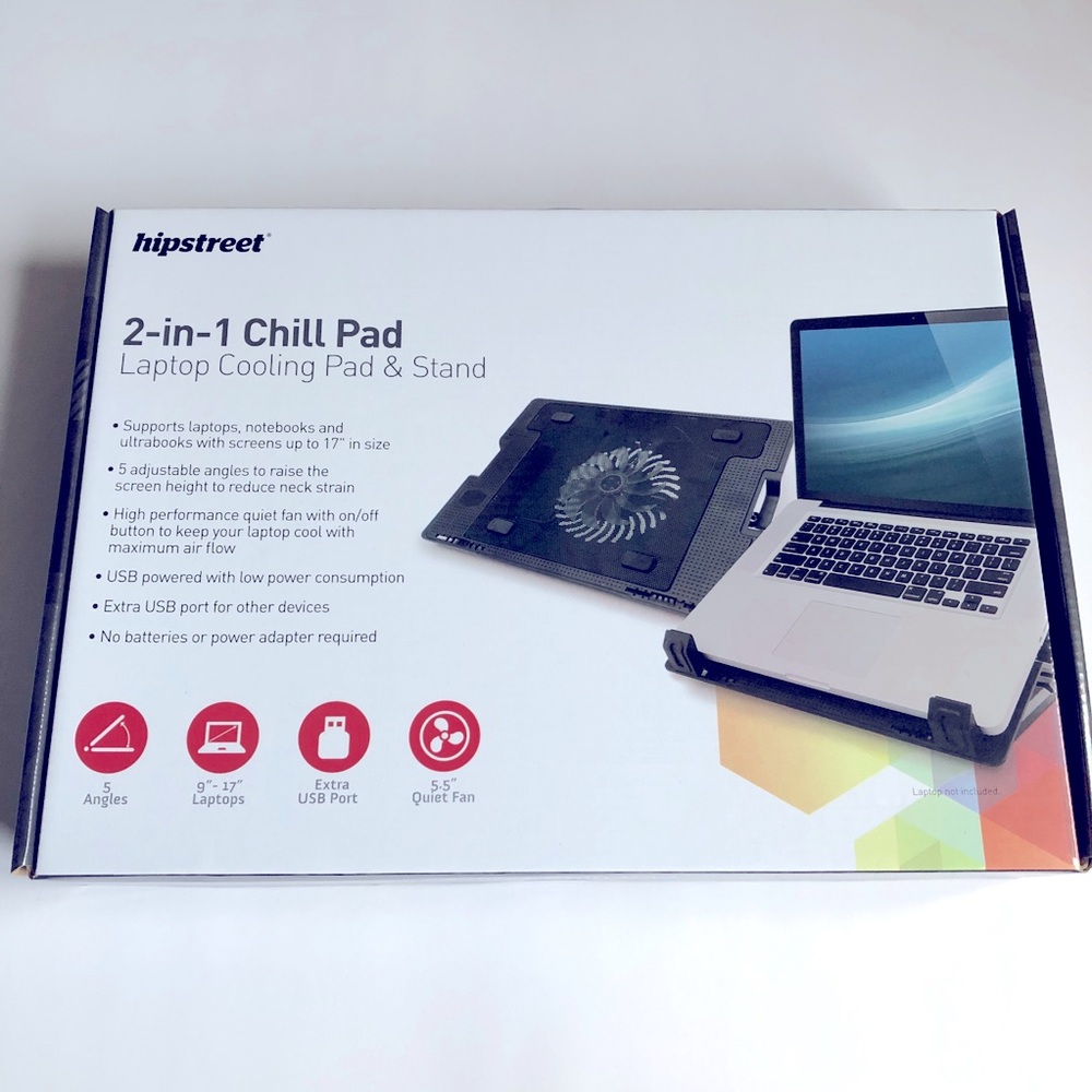 NEW 2-in-1 Chill Pad Laptop Cooling Pad & Stand Black for 9" - 17" Laptops